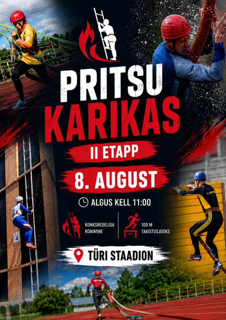 🚒 Tuletõrjespordi hooaja teine etapp toimub 8.augustil Türil 📅 8.augustil kell 11.00 toimub Türi linnastaadionil tuletõrjespordi hooaja teine etapp, kuhu on ood